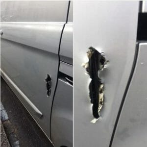 van cut open